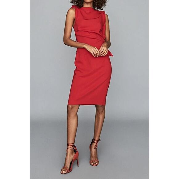 Reiss Robyn Red Sleeveless Ruffle Detail Knee Length Dress - Picture 1 of 7